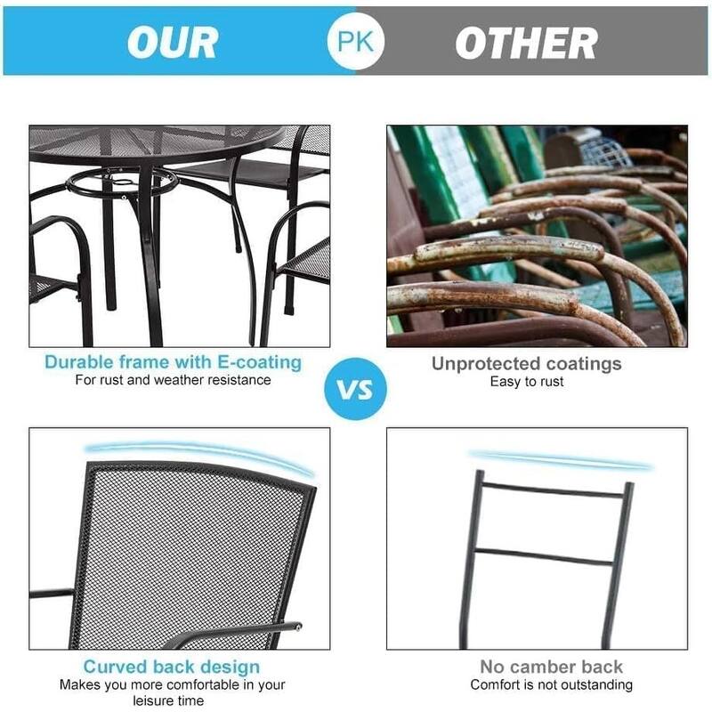 AECOJOY Metal Outdoor Patio Chairs Set of 4, Stackable Outside Dining Chairs with Armrests Metal Mesh for All Weather