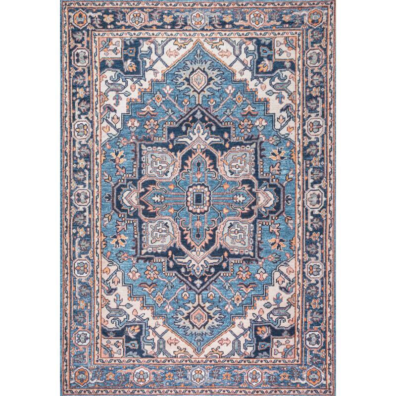 JONATHAN Y Victoria Ornate Large Medallion Machine Washable Area Rug - 9 X 12 - Blue/Beige