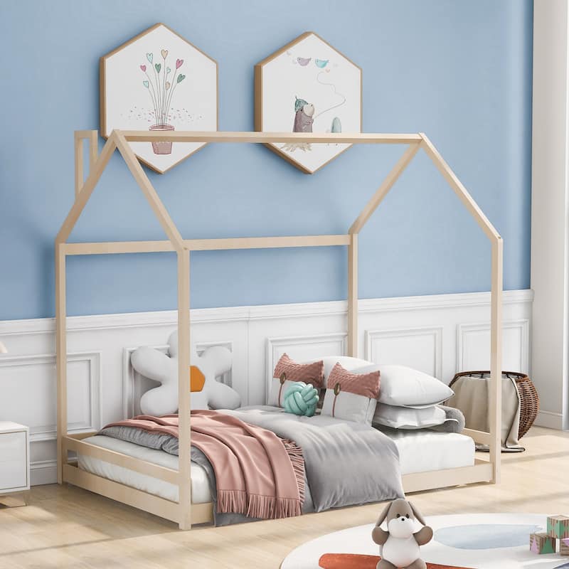 House Bed Wood Bed - Natural - Full