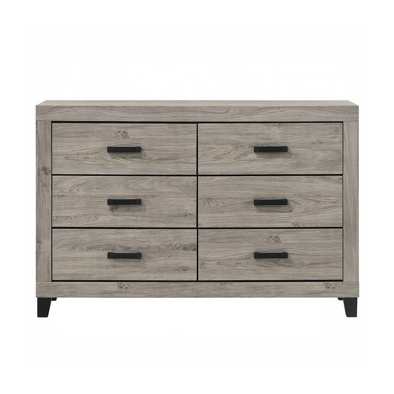 6 Drawers Wooden Nightstand with Metal Pulls in Light Gray