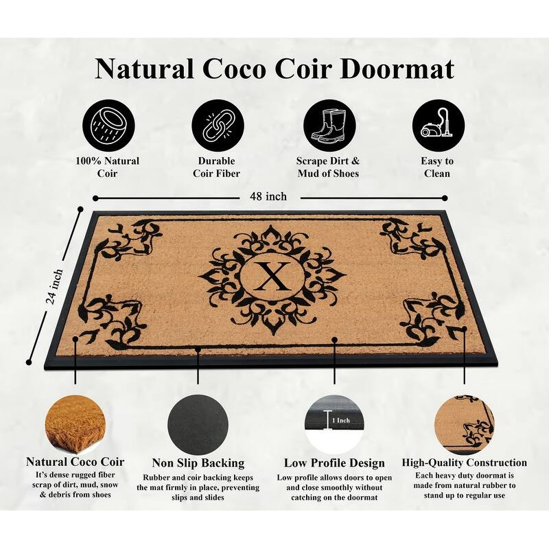 A1HC Floral Natural Coir & Rubber Monogrammed Front Doormat