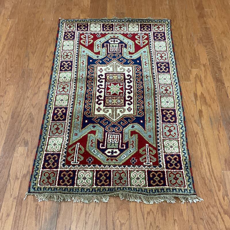 HERAT ORIENTAL Handmade Kazak Wool Rug - 3' x 5' - Grey/Navy