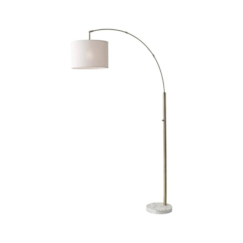 HomeRoots 74" Brass Arc Floor Lamp With Off White Linen Drum Shade - 11