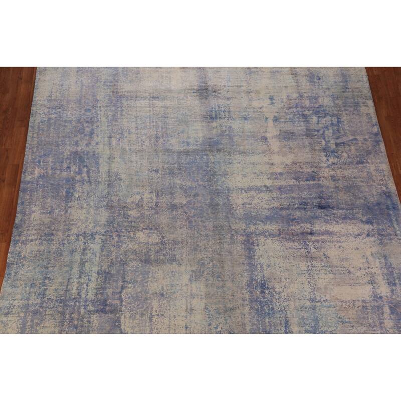Abstract Indian Rug Hand-Knotted Multi-Color Wool Carpet - 8'11"x 11'11"