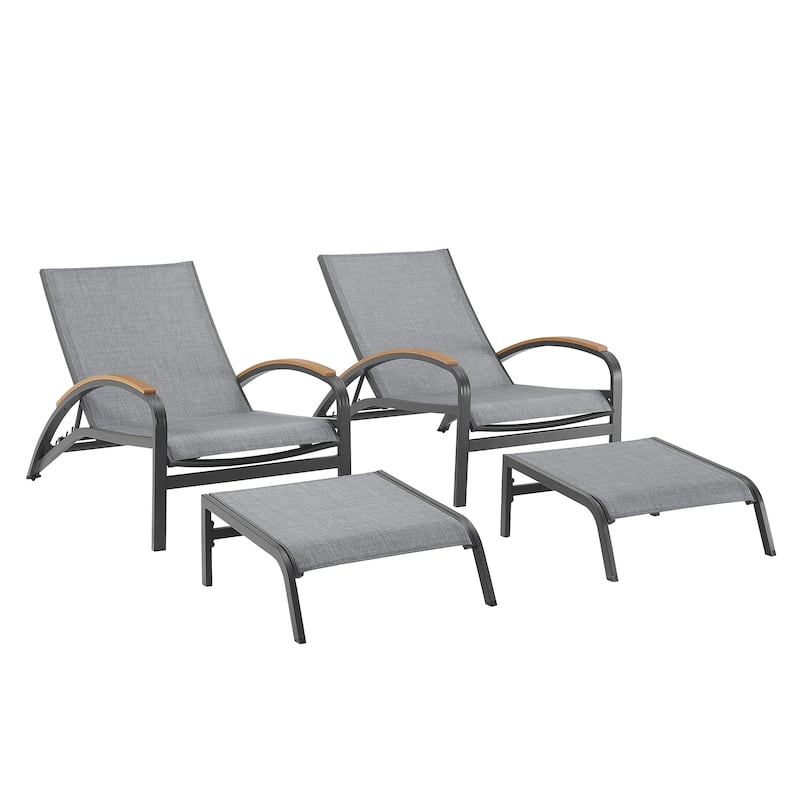 Outdoor Adjustable Lounge Aluminum Chair with Wheel and Ottoman (Gray)