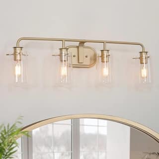 Modern Gold 4-Light Bathroom Vanity Lights Seeded Glass Wall Sconces - L31"xW5.5"xH9"