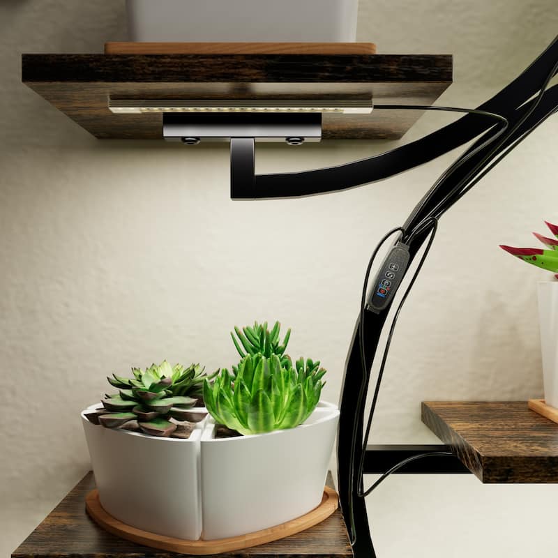 8-Tier Rustic Brown Plant Stand with Grow Lights Indoor Shelf Rack for Living Room Decor - 28.30”L x 10.20”W x 62”H