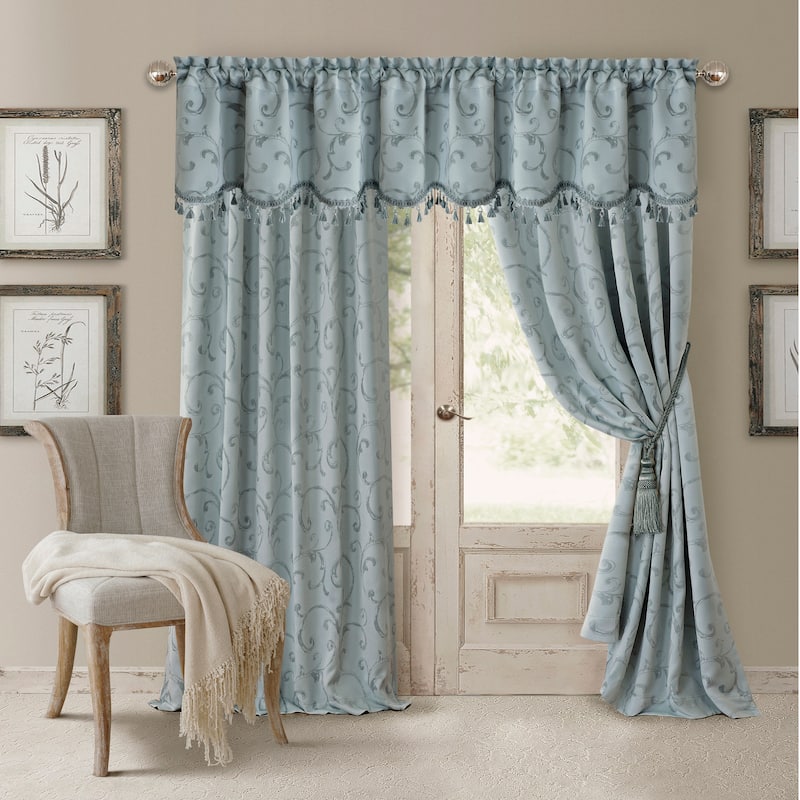 Elrene Mia Jacquard Blackout Scallop Window Valance - 52" w x 19" l - Blue