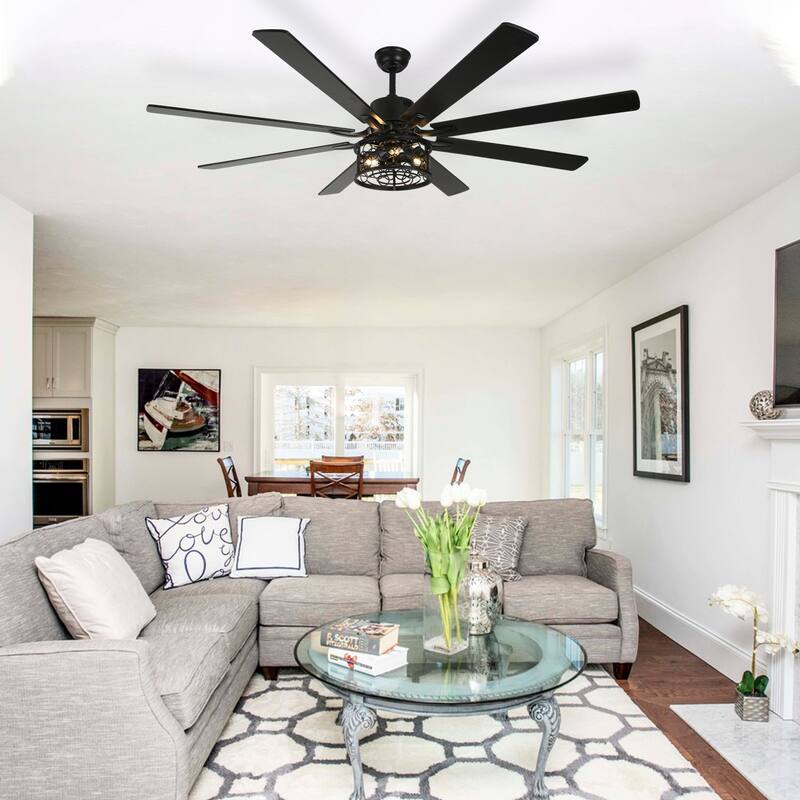 72" Antique Large Ceiling Fan with Light Kit, 8 Wood Blades Ceiling Fan, Quiet DC Motor 6 Speed w/ Remote for Living Room