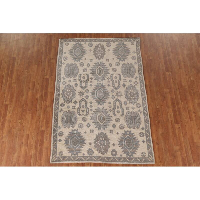 Geometric Moroccan Oriental Area Rug Hand-Knotted Wool Carpet - 5'3"x 7'11"