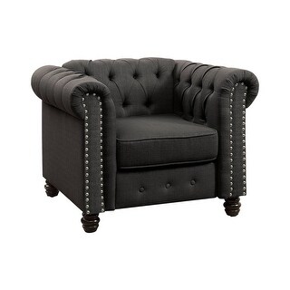 35 Inch Chesterfield Sofa Chair Button Tufted Turned Legs Gray Saltoro ...