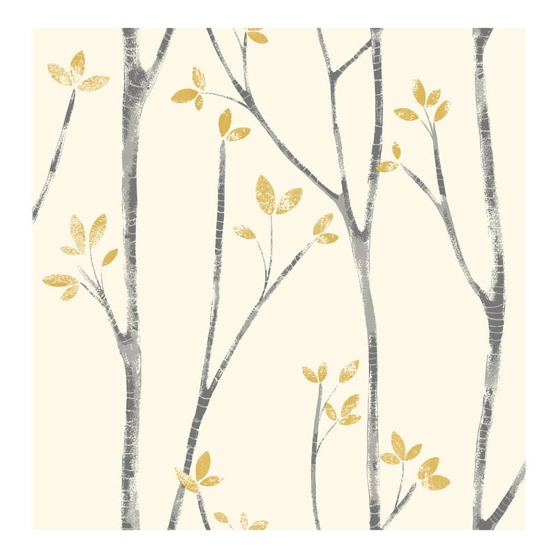 Brewster Ingrid Mustard Scandi Tree Wallpaper - 20.5 x 396 x 0.025
