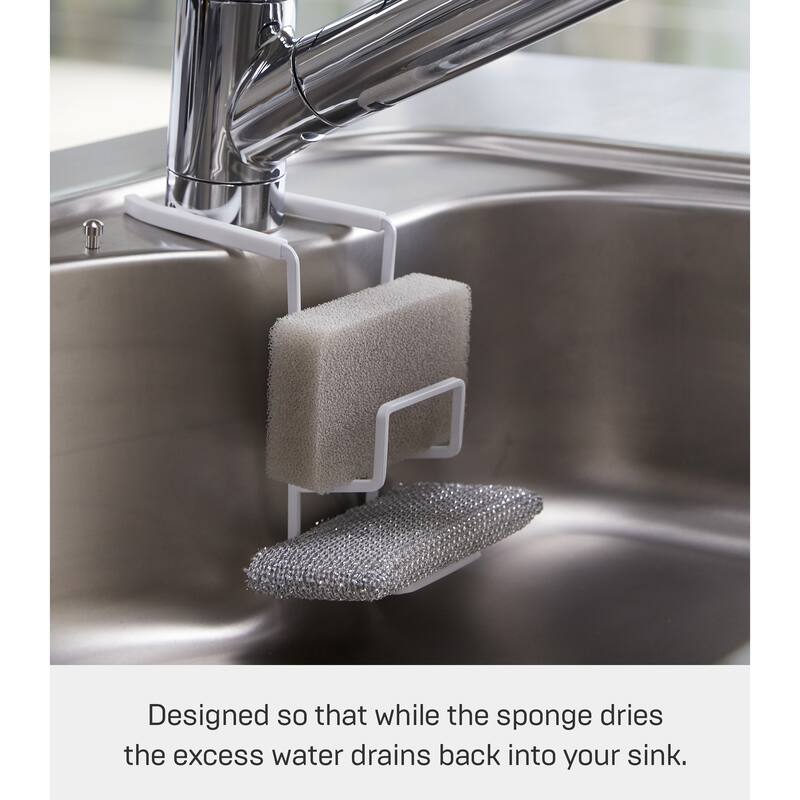 Yamazaki Home Faucet-Hanging Sponge Holder - Two Sizes, Steel, Double - L 6.3 x W 2.36 x H 6.1 inches
