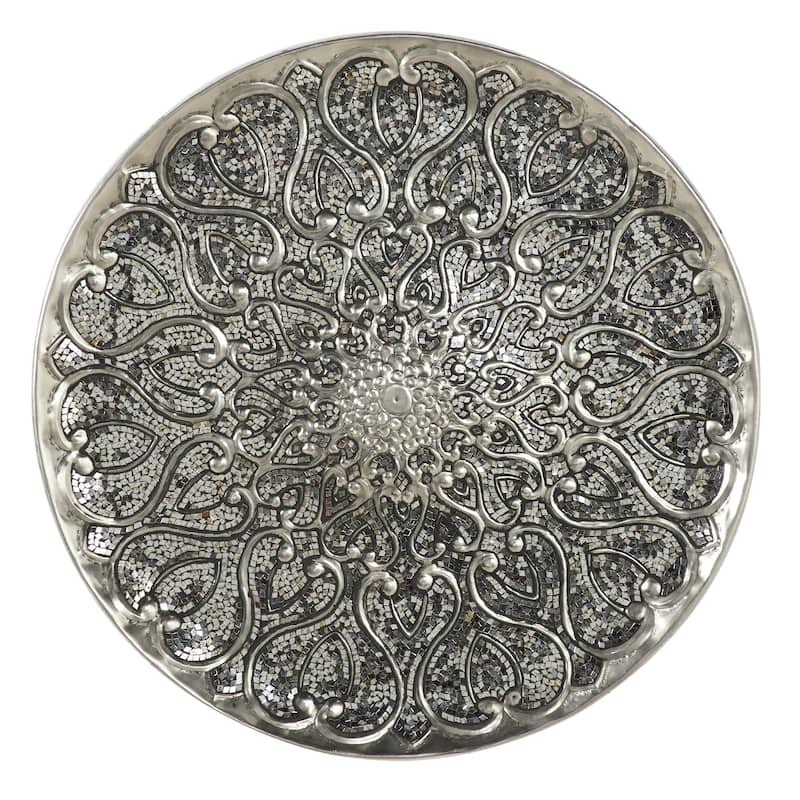 Metal Plate Home Wall Decor with Embossed Details - Silver - Roche River Decor - Silver