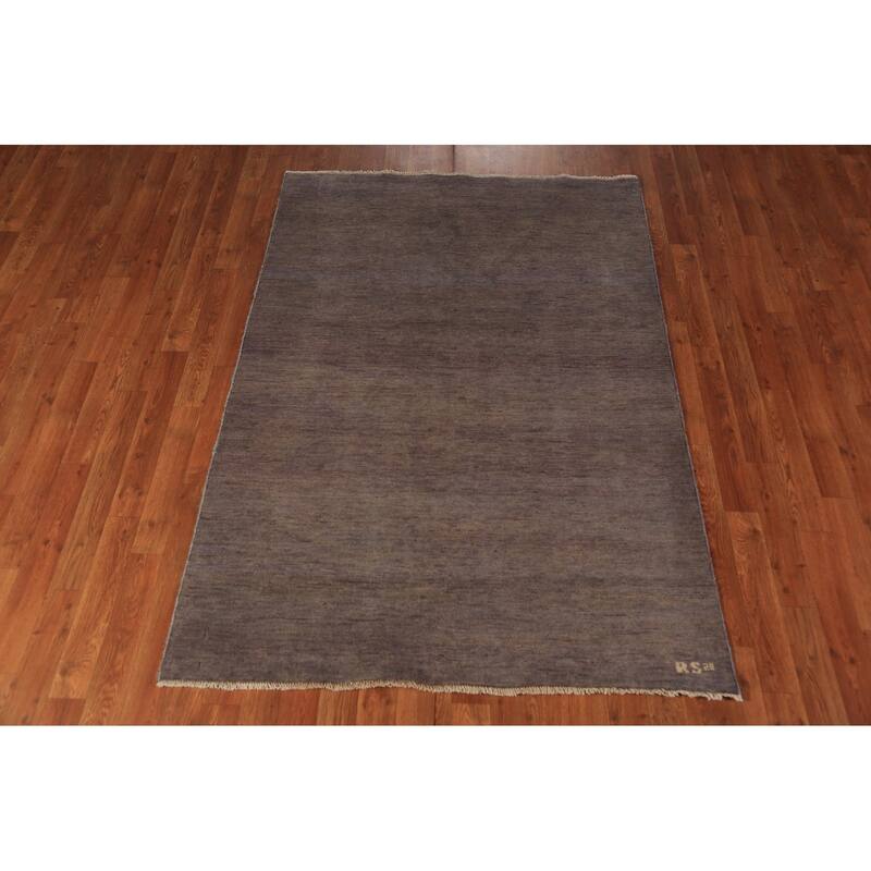 Gabbeh Modern Rug Handmade Solid Grey Wool Carpet - 4'1" x 5'10"