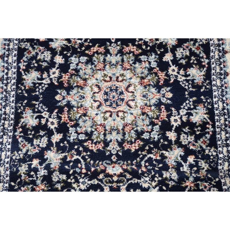 Navy Blue Floral Medallion Transitional Turkish Rug Oriental Carpet