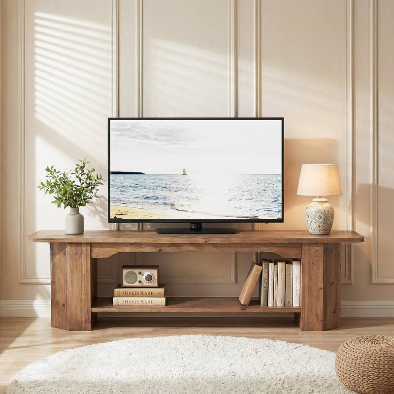 63-Inch Solid Wood TV Stand, Entertainment Center with Shelves, Television Console for 55/60/65/75-Inch TVs