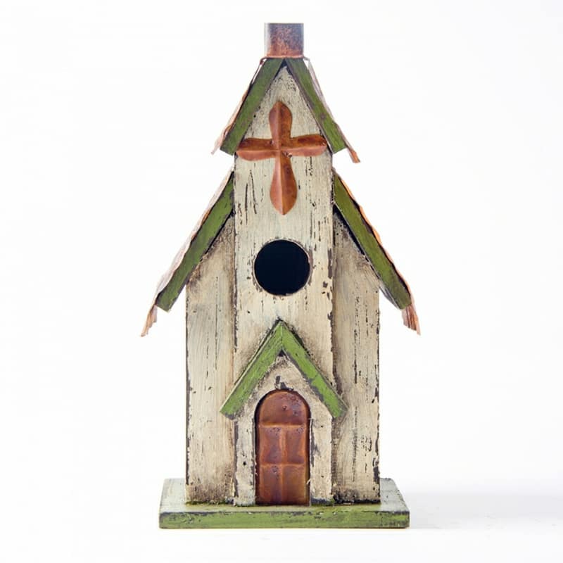 Glitzhome 12"H Distressed Solid Wood Church Birdhouse