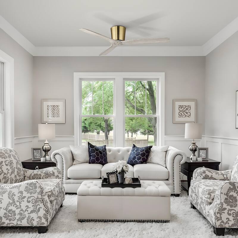 54" Farmhouse Gold Solid Wood Flush Mount Ceiling Fan without Light