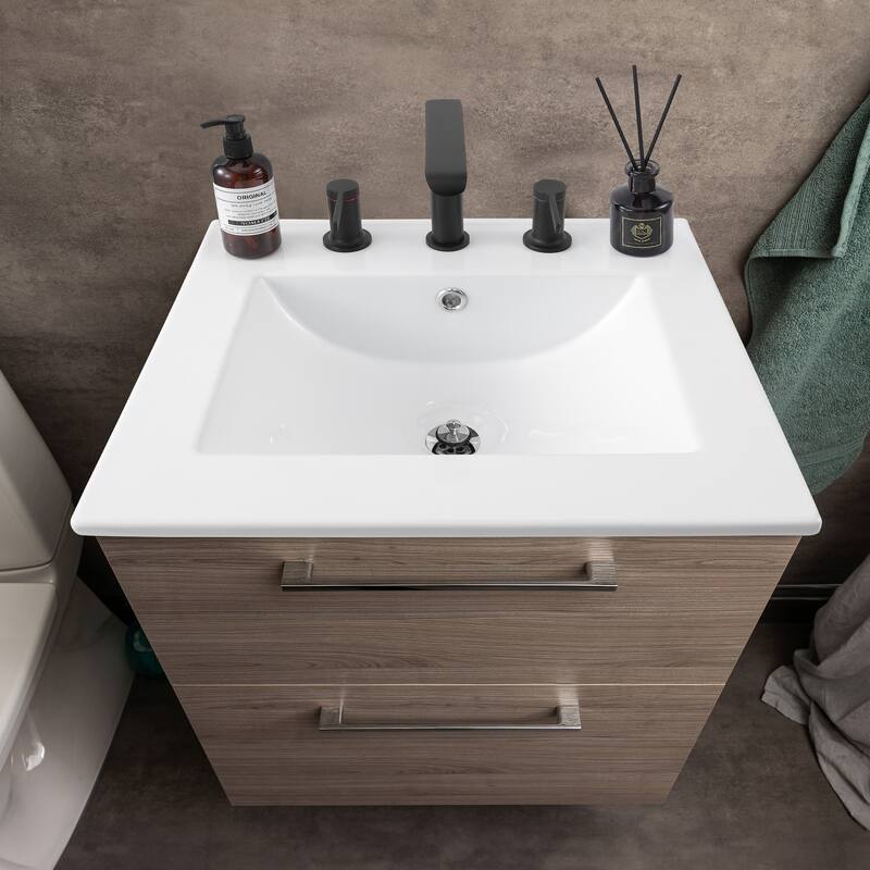 Aubert 3-Hole Classic Contemporary Rectangular Ceramic Single Sink Basin Vanity Top, by JONATHAN Y