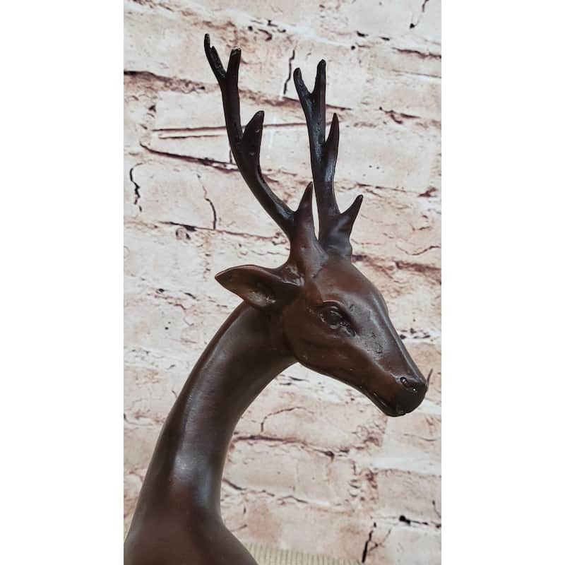 Reindeer Stag Deer Elk Caribou Bronze Metal Figurine Statue Sculpture 13.5 Inches X 12 Inches