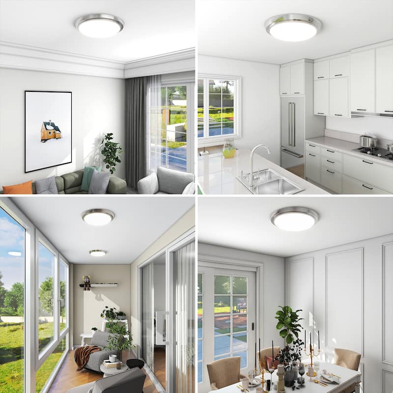 4 Pack 11-Inch LED Brushed Nickel Flush Mount Ceiling Light - 11" x 11" x 2"