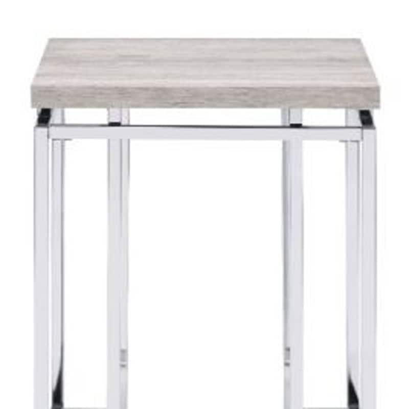 HomeRoots 24" Chrome And Natural Oak Manufactured Wood And Metal Square End Table - 19' X '24' X '19