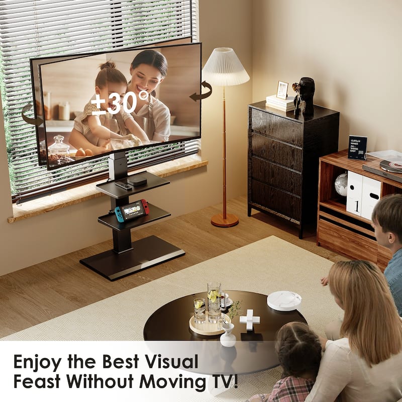 FITUEYES Modern Floor Metal Base TV Stands for 26-65 inch TVs,with Two Shelves