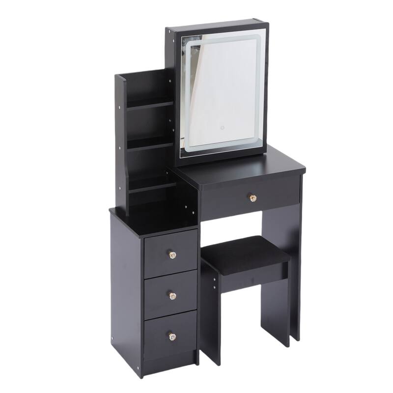 29.2" Compact Dressing Table Set with 3-Color LED Mirror & Stool