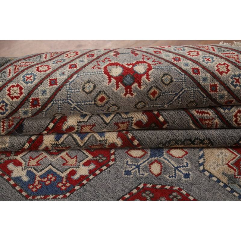 All-Over Geometric Kazak Oriental Area Rug Handmade Wool Carpet - 10'0" x 13'2"