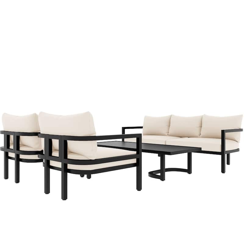 4-Piece Outdoor Steel Patio Sectional with Table and Cushions
