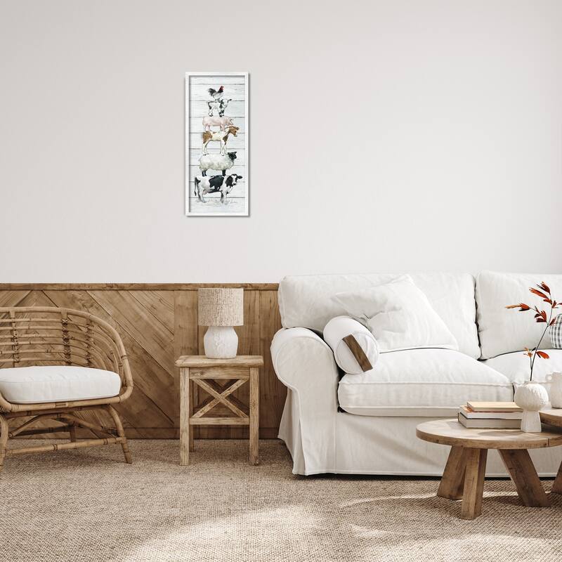 Stupell Country Farm Animal Stack Cow Sheep Pig Rooster Framed Wall Art - Multi-Color