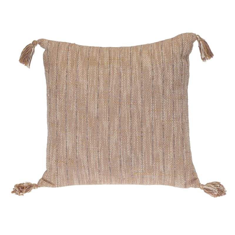 HomeRoots 18" Brown and White Striped Cotton Throw Pillow With Tassels