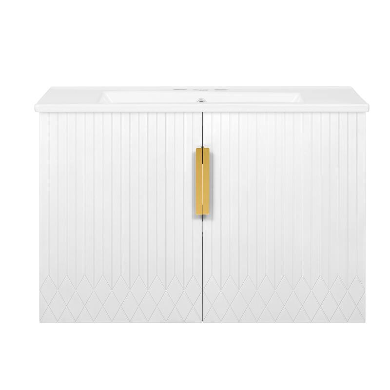 GDFStudio - Millford Modern Bathroom Vanity with Ceramic Sink, Adjustable Storage & 2 Soft Closing Doors - 30'W