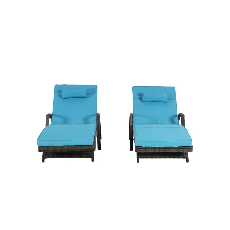 Outdoor Wicker Long Reclining Chair Set of 2, Wicker Reclining Lounge Chair Lawn Sunbathing Chairs for Beach Poolside Garden