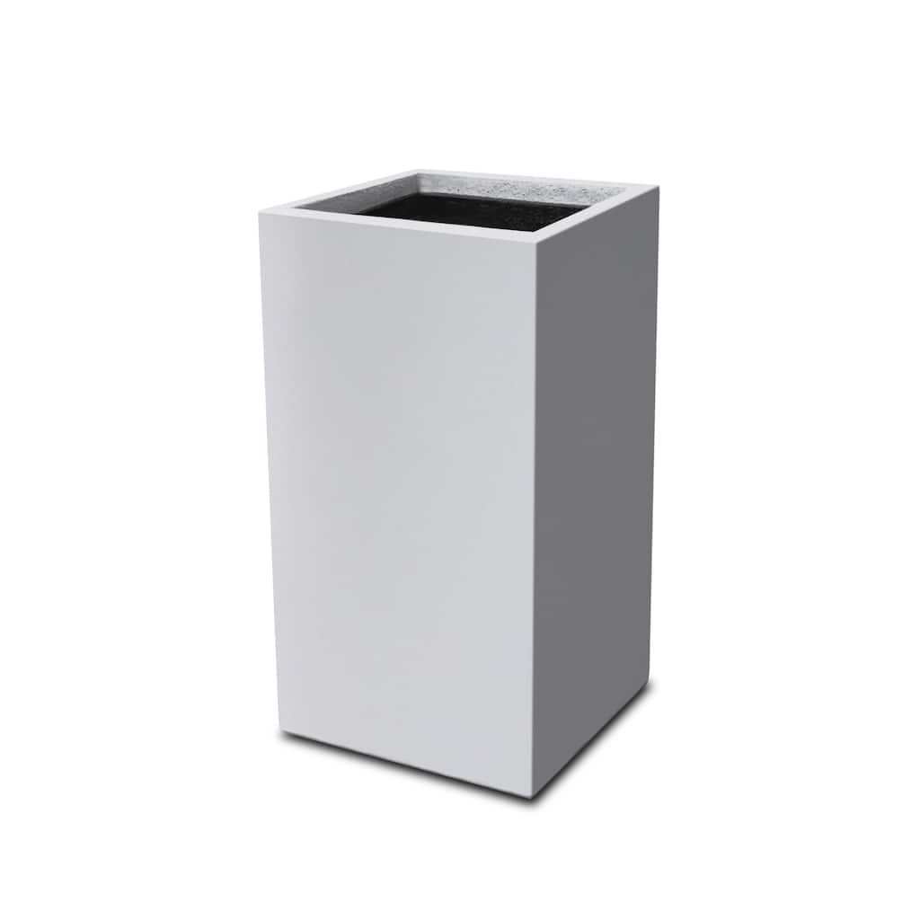 Kante 28" Tall Rectangular Pure White Concrete Metal Indoor Outdoor Planter Pots w/ Drainage Hole