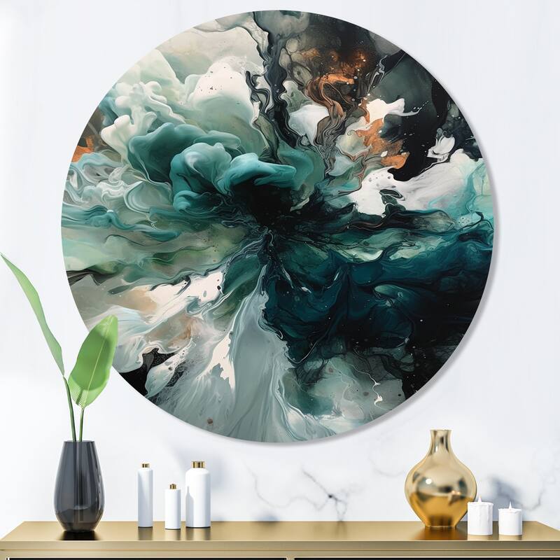 Designart "Green White Marbled Artistry II" Modern Geometric Metal Round Wall Art - 36x36 - Disc of 36 Inch