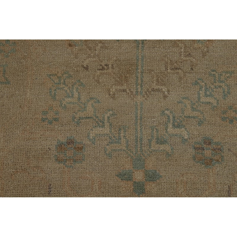 Vegetable Dye Oushak Turkish Area Rug Hand-Knotted Beige Wool Carpet - 9'0" x 12'7"