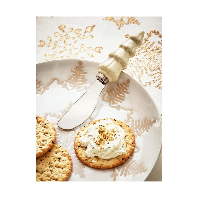 Wilde Pine Tree Spreader Cream - Ceramic Cheese Knives & Serving Utensils for Christmas - Hand Wash Only, 5" H x 1" L x 1" W