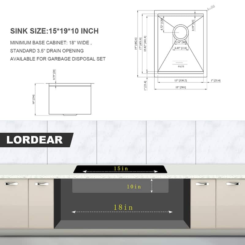 Undermount Workstation Ledge Deep Single Bowl Kitchen Sink