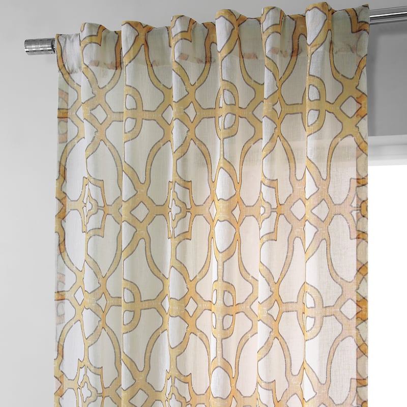 Exclusive Fabrics Sea Glass Blue Printed Faux Linen Sheer Curtain (1 Panel)
