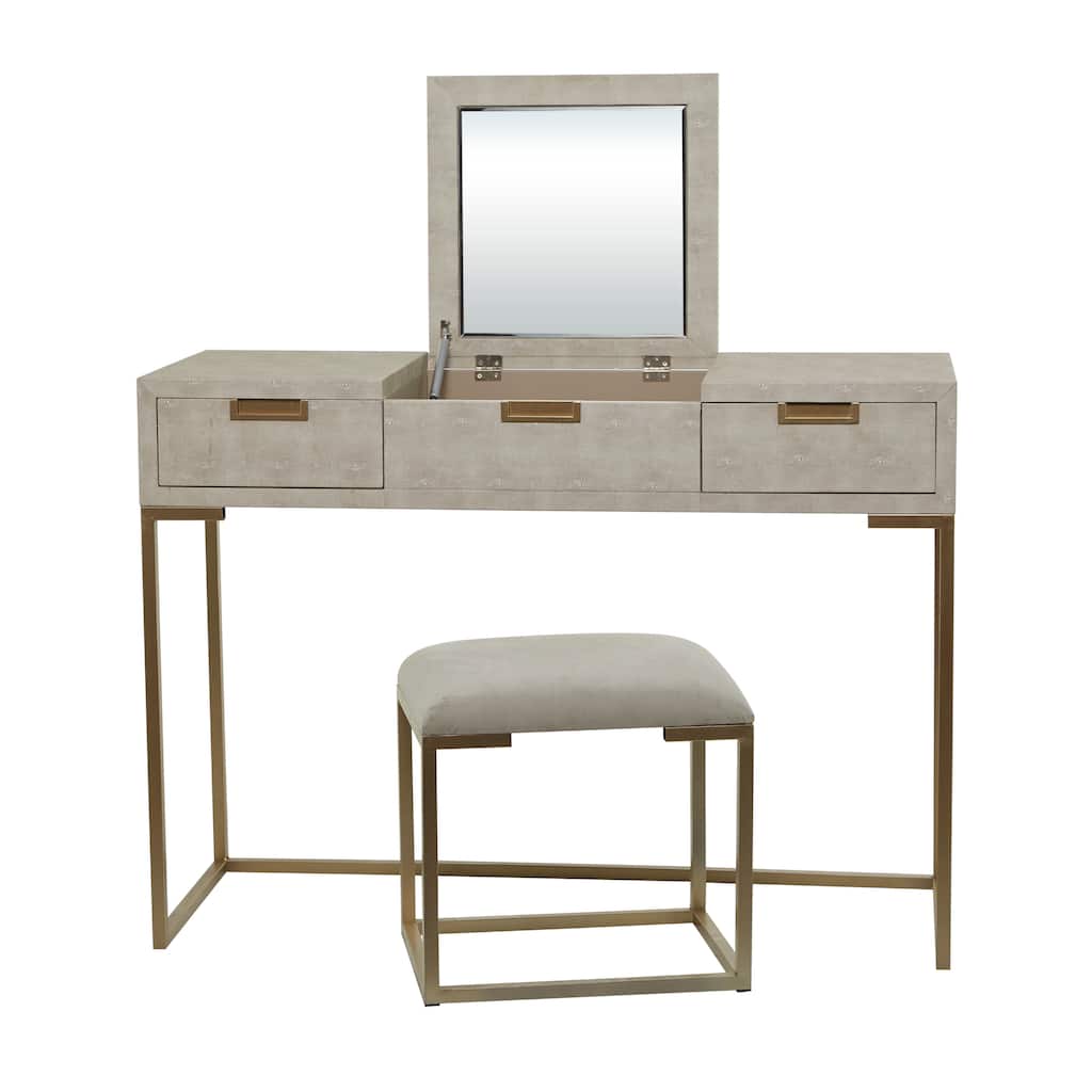 Wood Vanity with Stool with Hidden Mirror - Light Gray - Roche River Decor - 18"Wx45"Lx33"H