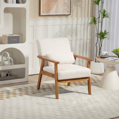 Beige Upholstered Accent Chair with Rubber Wood Legs