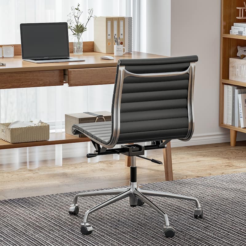 Mid Century Top Grain Leather Ergonomic Armless Office Swivel Chair