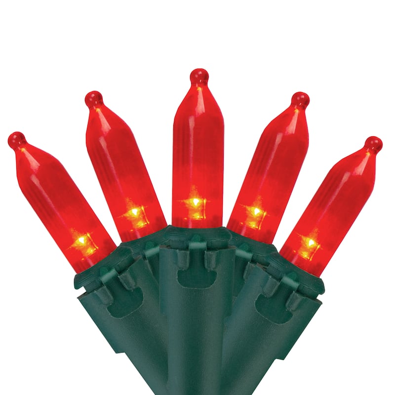 50-Count LED Mini Christmas Lights - 16.25 ft Green Wire - 16.25' - Red