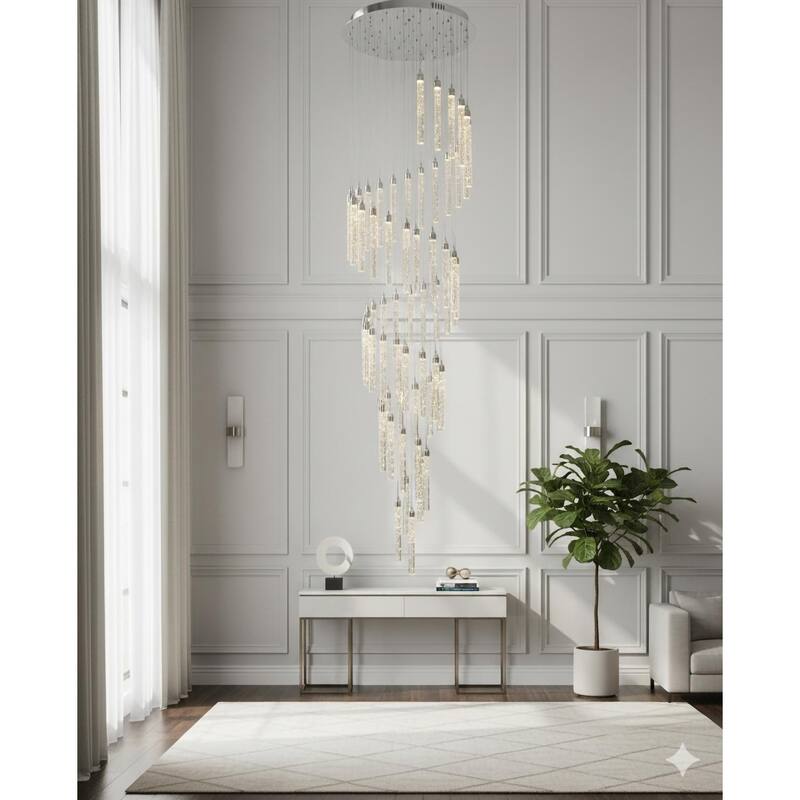 60-Light Chrome LED Chandelier With Clear Bubble Crystals