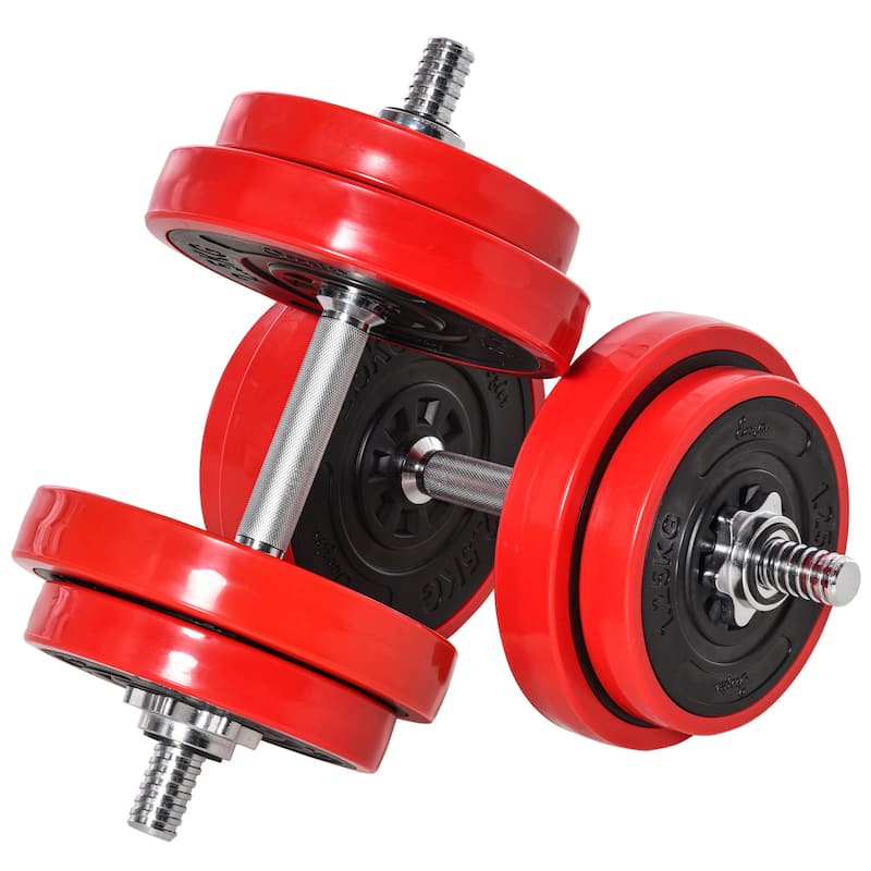 Soozier 44lbs Two-In-One Dumbbell & Barbell Adjustable Set Strength Muscle Exercise Fitness Plate Bar Clamp Rod Home Gym Sports