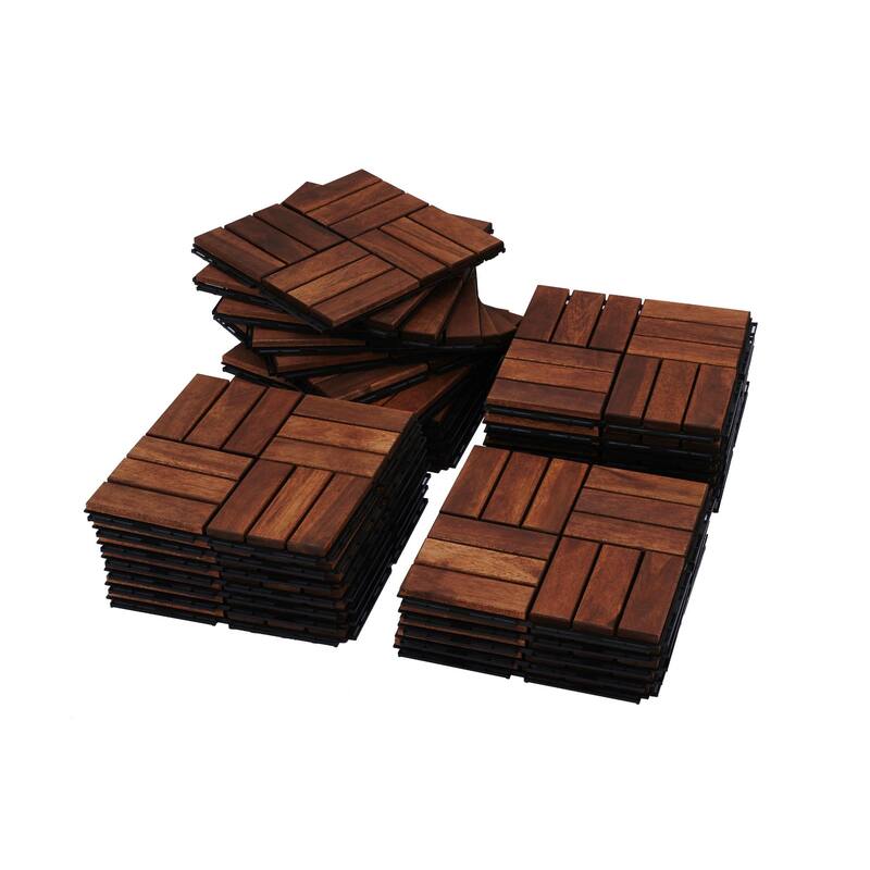 20 PCS Interlocking Deck Tiles Checker Pattern, 12" x 12"Square Acacia Hardwood Outdoor Flooring for Patio,Bancony,Pool Side