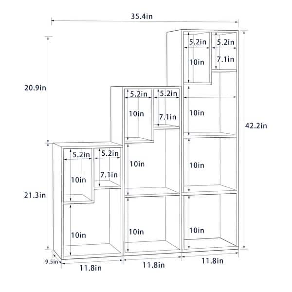 dimension image slide 2 of 3, VECELO Set of 3 Cube Bookshelves 2/3/4-Tier Open Shelf Bookcase with Irregular Cubes for Living Room Study Bedroom Office