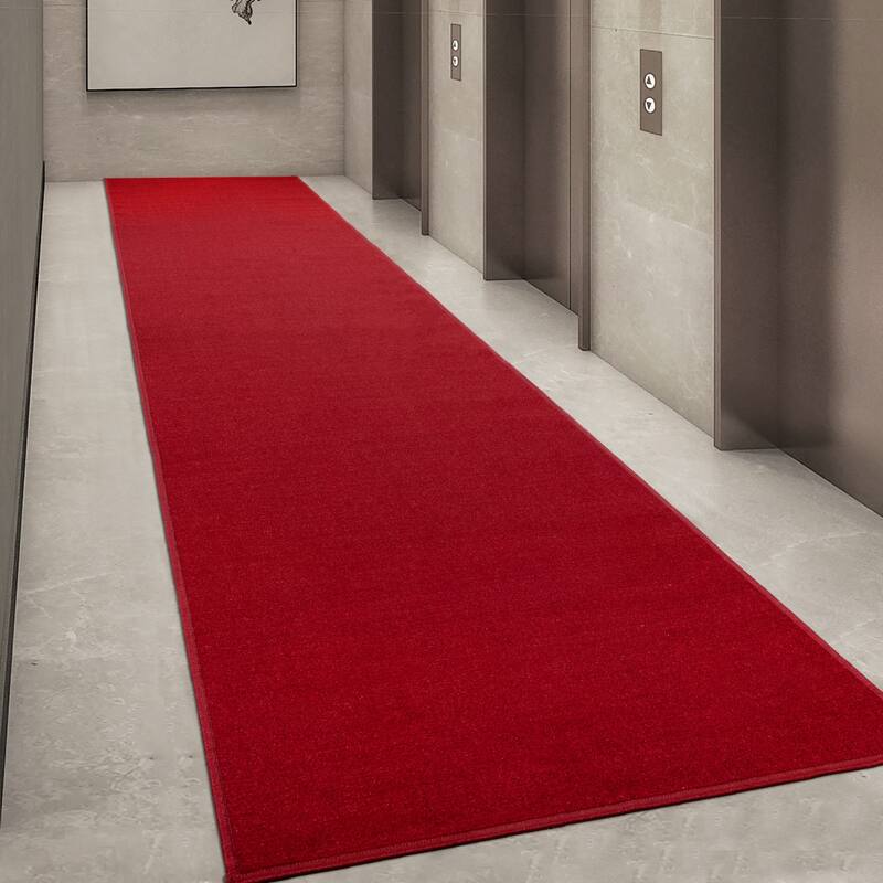 Sweet Home Stores Solid Aisle Hallway Kitchen Non-Slip Runner Rug - 2'7" X 12'0" - Red